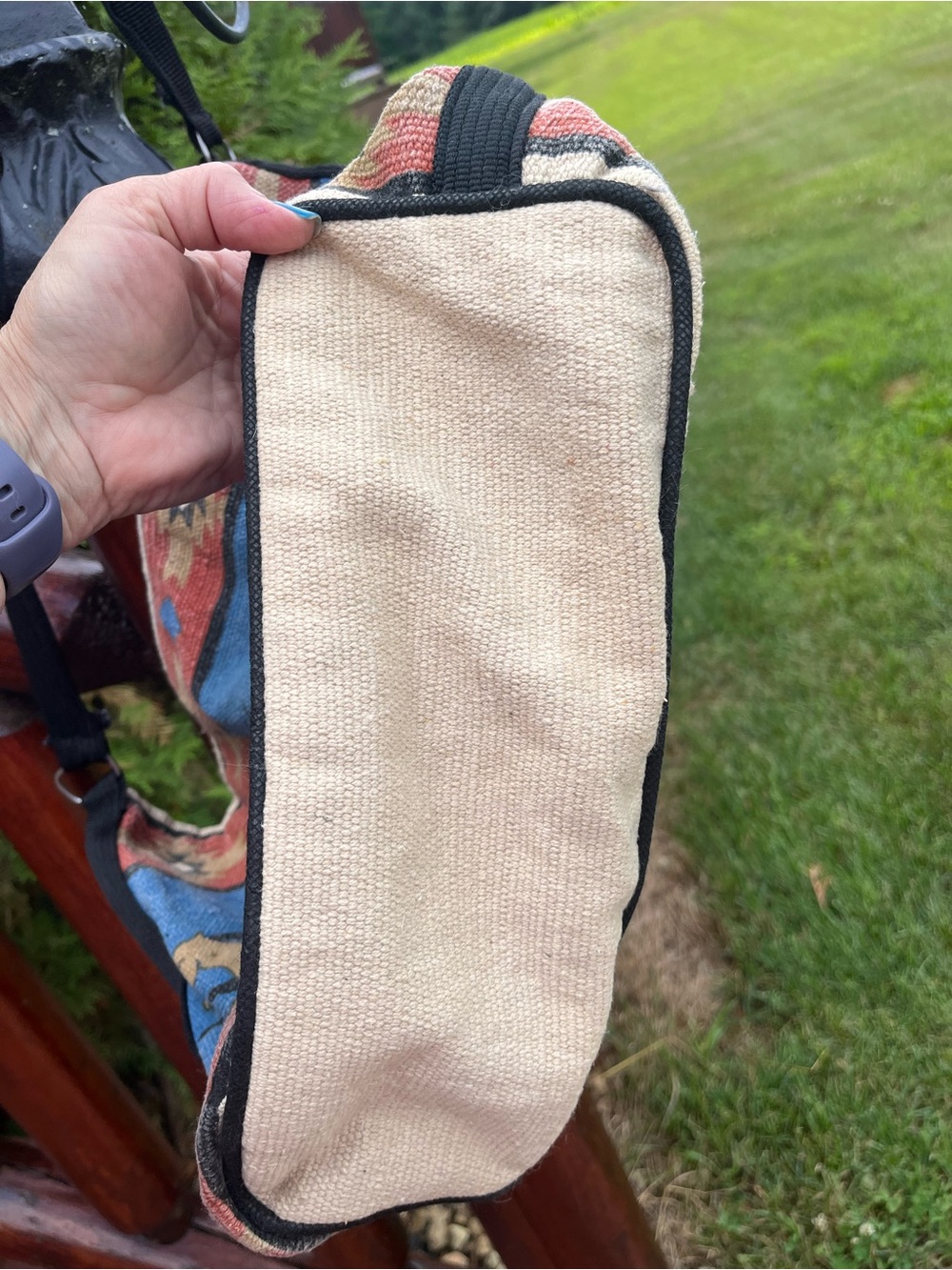 Running Horses Southwest Canvas Crossbody Bag in Blue and Tan - Picture 7 of 7